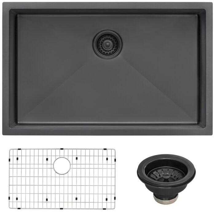 Terraza Ruvati 30" Undermount Gunmetal Black Stainless Steel Kitchen Sink 16 Gauge Single Bowl – Model# RVH6300BL