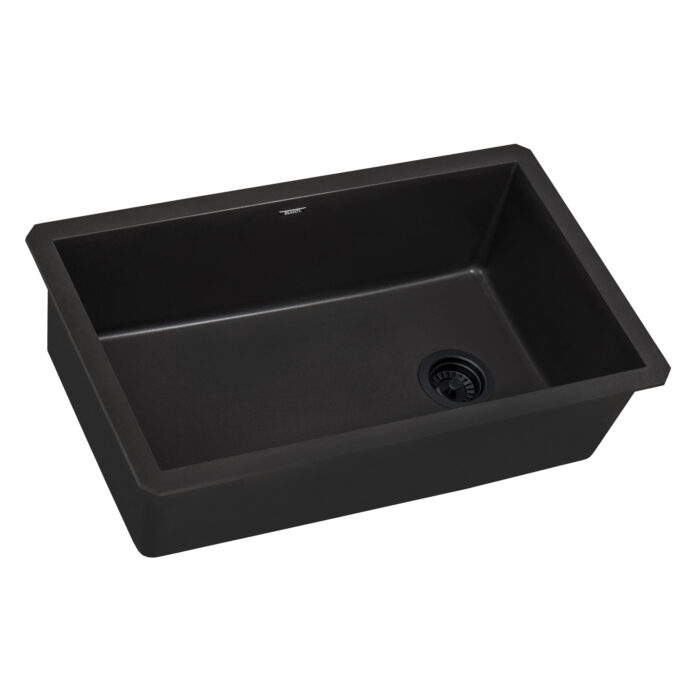epiGranite Model: RVG2033BK Ruvati 32 x 19 inch epiGranite Undermount Granite Composite Quartz Single Bowl Kitchen Sink – Midnight Black – RVG2033BK
