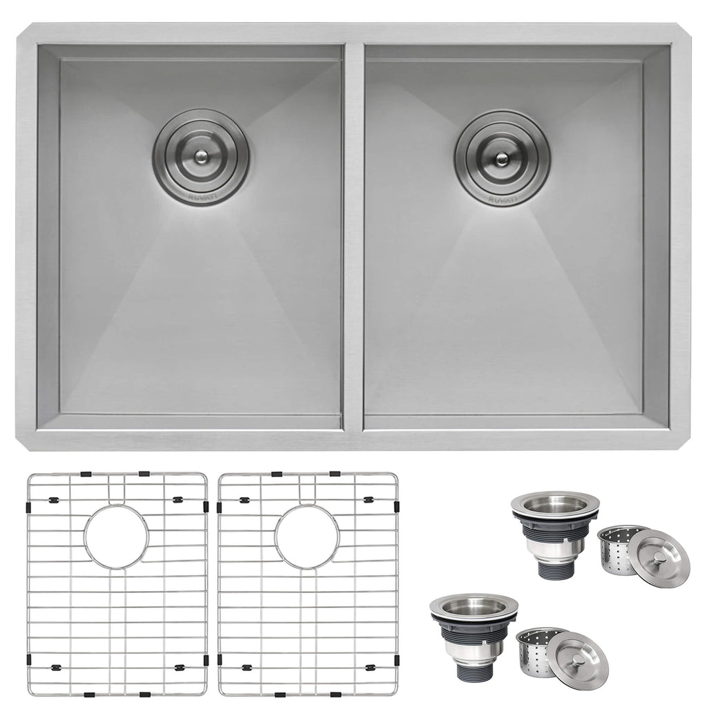 Nesta Model: RVH7350 Ruvati 30-inch Undermount 50/50 Double Bowl Zero Radius 16 Gauge Stainless Steel Kitchen Sink – Model# RVH7350