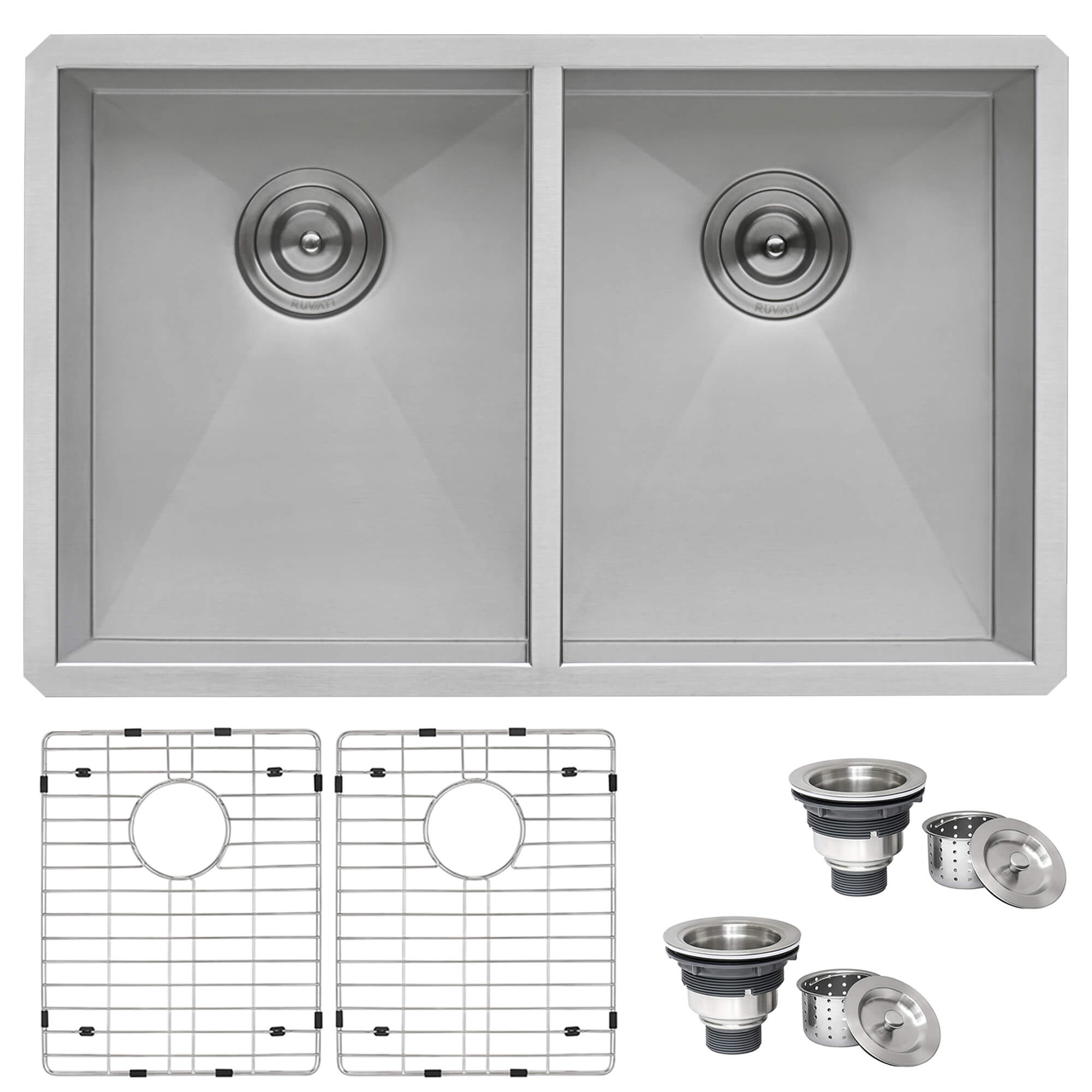 Nesta Model: RVH7350 Ruvati 30-inch Undermount 50/50 Double Bowl Zero Radius 16 Gauge Stainless Steel Kitchen Sink – Model# RVH7350
