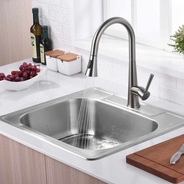 Oakland 25″x22″x8″ Drop-In Top Mount Stainless Steel Single Bowl Kitchen Sink 1 Hole Model# KST25228B-1