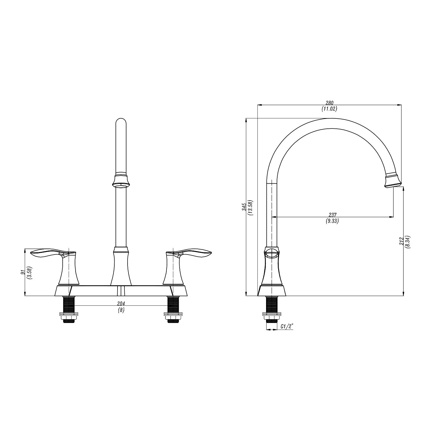 8″Centerset Two Handle Kitchen Faucet with Side Spray – Model# KSK8238WS-BN