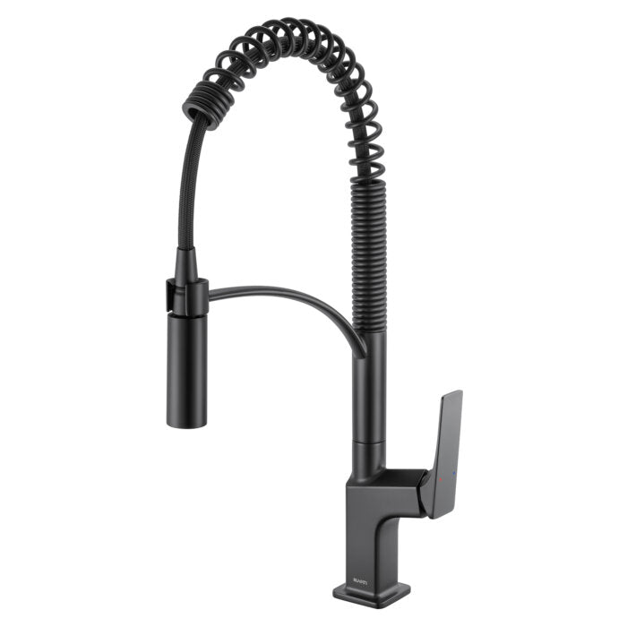 Seneca Model: RVF1236MB Ruvati Seneca Matte Black Single Handle Pull Down Kitchen Faucet Spiral Pro Style with Pre-Rinse Spray Hose – RVF1236MB