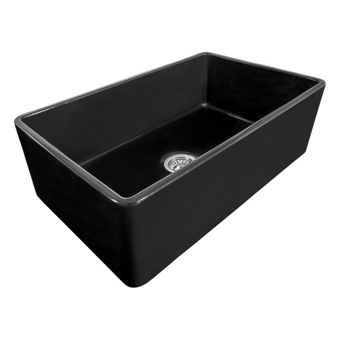 Fiamma Ruvati 33" x 20" Fireclay Reversible Farmhouse Apron-Front Kitchen Sink Single Bowl – Glossy Black – Model# RVL2300BK