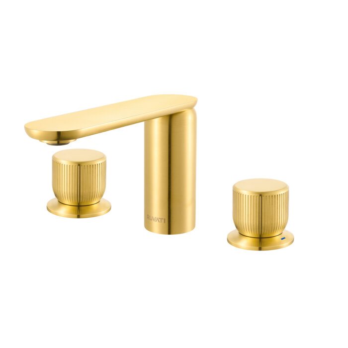 Fabio Model: RVF5235SG Ruvati Fabio Two Handle Widespread Fluted Luxury Knob Bathroom Faucet in Brushed Gold – RVF5235SG