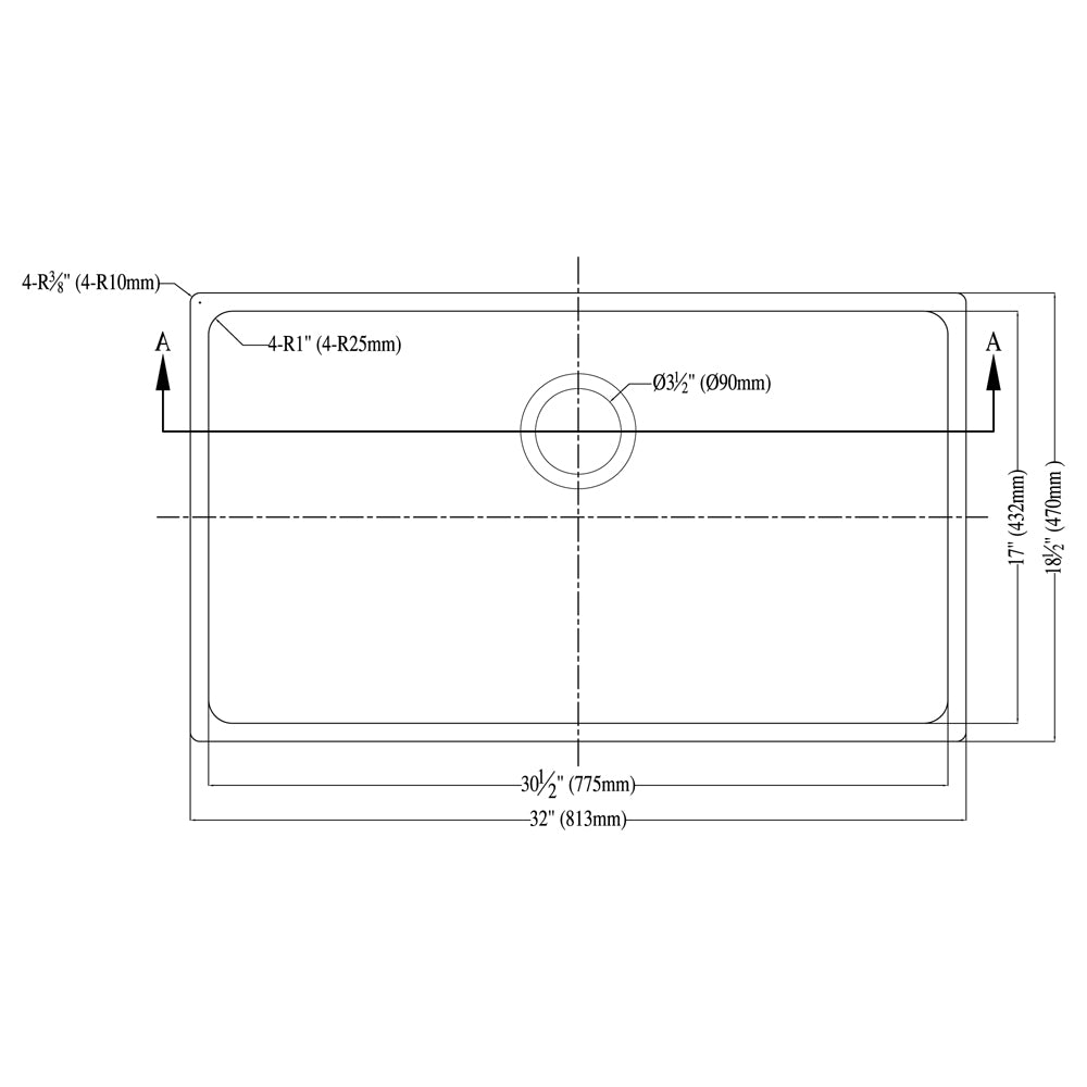 Dawn 32" Undermount Single Bowl Small Radius Stainless Steel Kitchen Sink In 16 Gauge Model# DSU3017