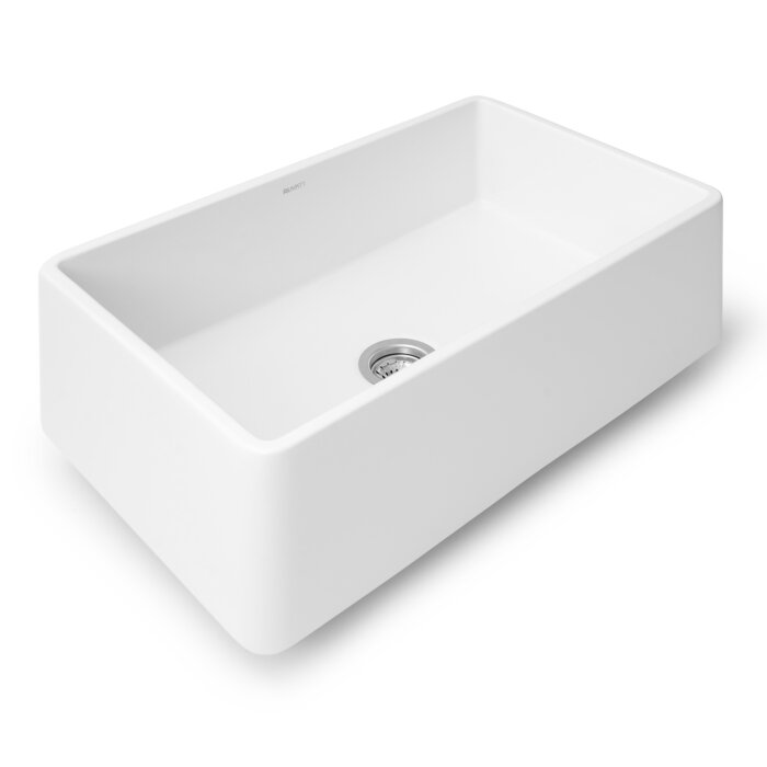 Fiamma Ruvati 33" x 20" Fireclay Reversible Farmhouse Apron-Front Kitchen Sink Single Bowl – White – Model# RVL2300WH