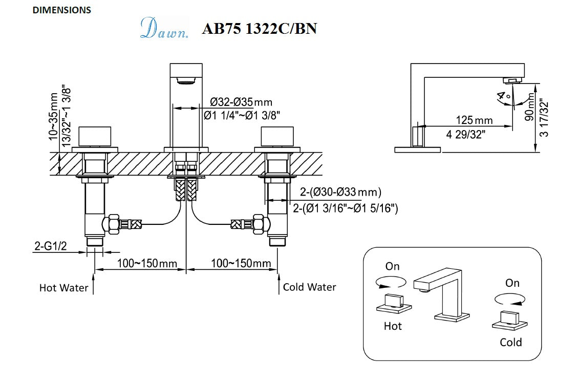 Dawn 8" Centerset Widespread Lavatory Faucet with Two Lever Handles In Chrome Finish Model# AB75 1322C