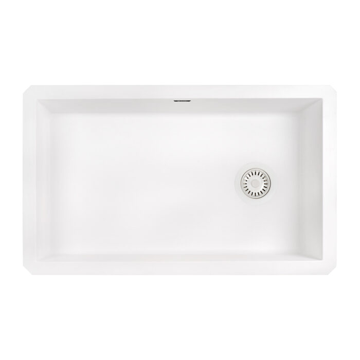 epiGranite Model: RVG2033WH Ruvati 32 x 19 inch epiGranite Undermount Granite Composite Quartz Single Bowl Kitchen Sink – Arctic White Matte – RVG2033WH