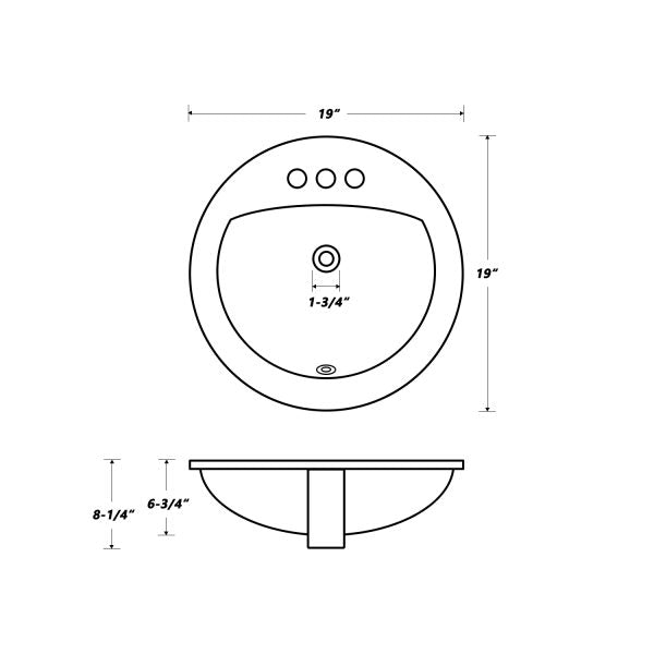 Oakland 19″ Round Drop-In Top Mount Ceramic Bathroom Sink with Overflow Drain – Model# LVT1919W