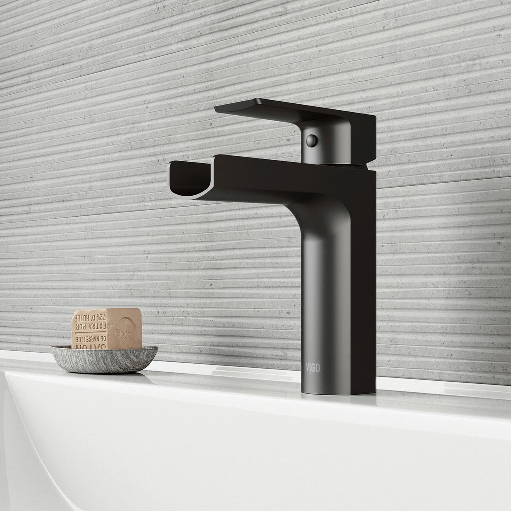 VIGO - Amada Single Hole Open Spout Bathroom Faucet In Matte Black Finish Model# VG01042MB