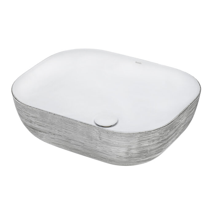 Pietra Ruvati 20" x 16" Bathroom Vessel Sink Silver Decorative Art Above Vanity Counter White Ceramic – Model# RVB2016WS