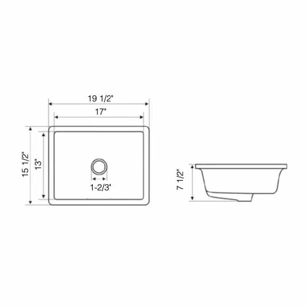 Oakland 17″ x 13″ White Rectangular Undermount Ceramic Bathroom Sink with Overflow Drain – Model# LVU1713W