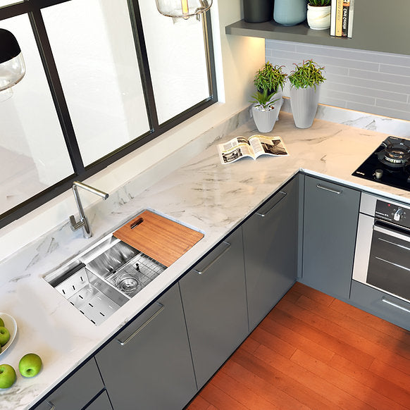 Nantucket Sinks - 28" Pro Series Prep-Station Single Bowl Undermount Stainless Steel Kitchen Sink Model# SR-PS2-2818-16