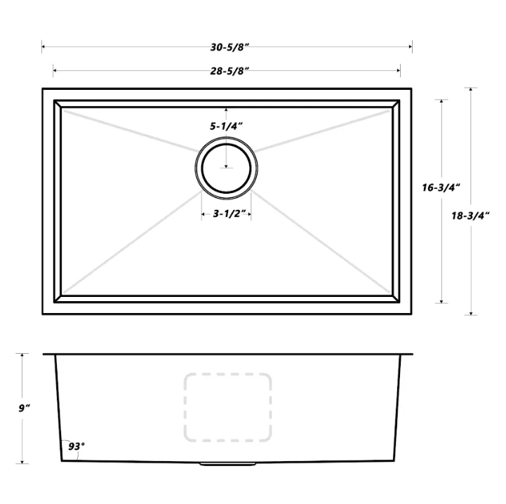 Oakland 30" Under Mount Stainless Steel Kitchen Sink 93 Degree Model# KSH30189R