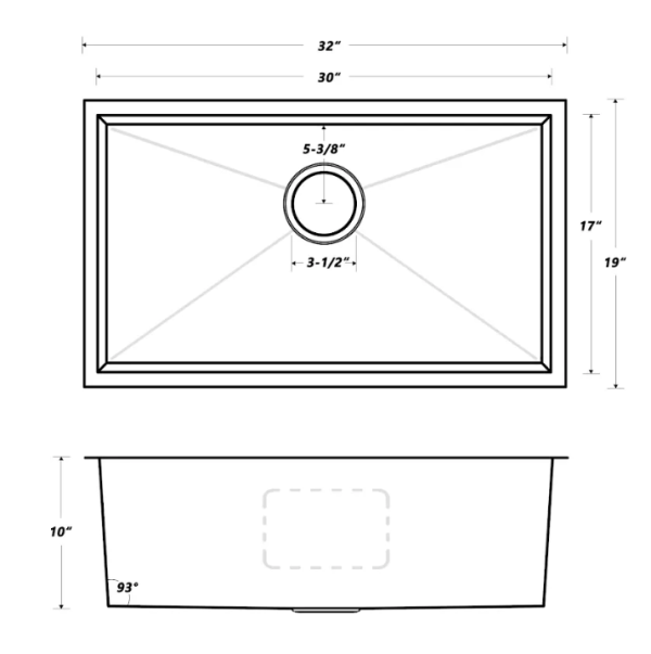 Oakland 32" Under Mount Stainless Steel Kitchen Sink 93 Degree Model# KSH321910R
