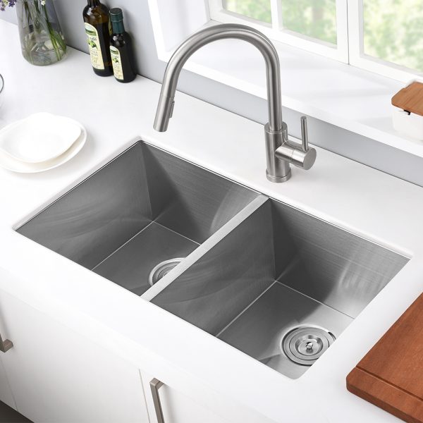 Double Bowl Zero Radius Stainless Steel Kitchen Sink 16 Gauge 50/50
