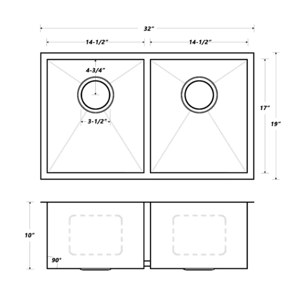Double Bowl Zero Radius Stainless Steel Kitchen Sink 16 Gauge 50/50