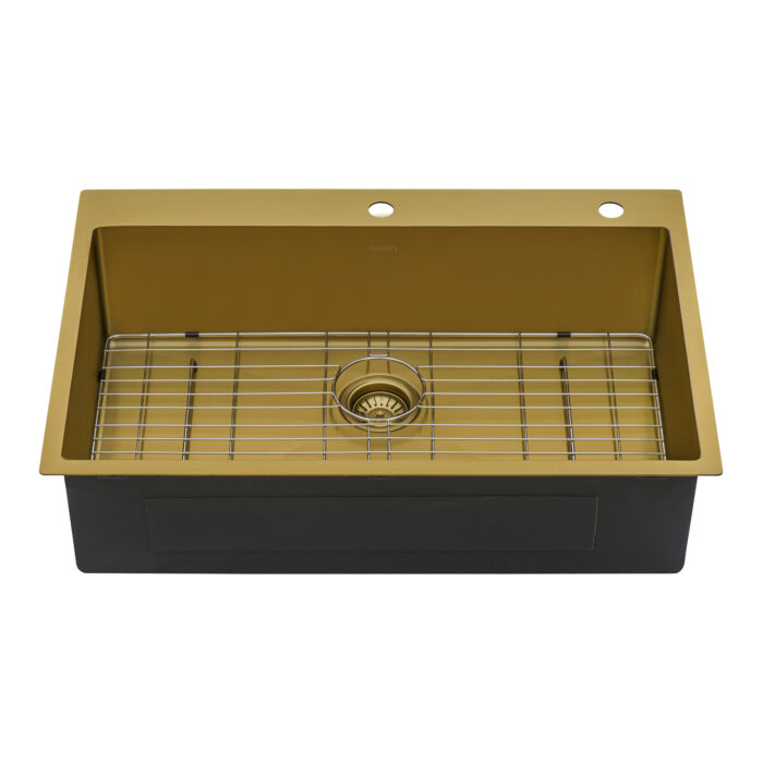 Terraza  Ruvati 33" x 22" Satin Brass Matte Gold Stainless Steel Drop-in Top mount Kitchen Sink Single Bowl – Model# RVH5005GG