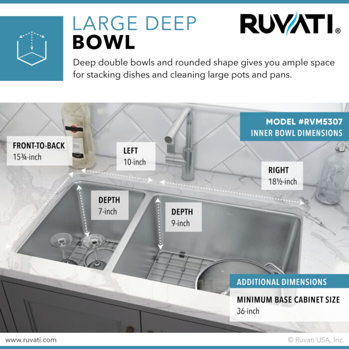 Modena Model: RVM5307 Ruvati 32-inch Undermount Kitchen Sink 30/70 Double Bowl 16 Gauge Stainless Steel – RVM5307
