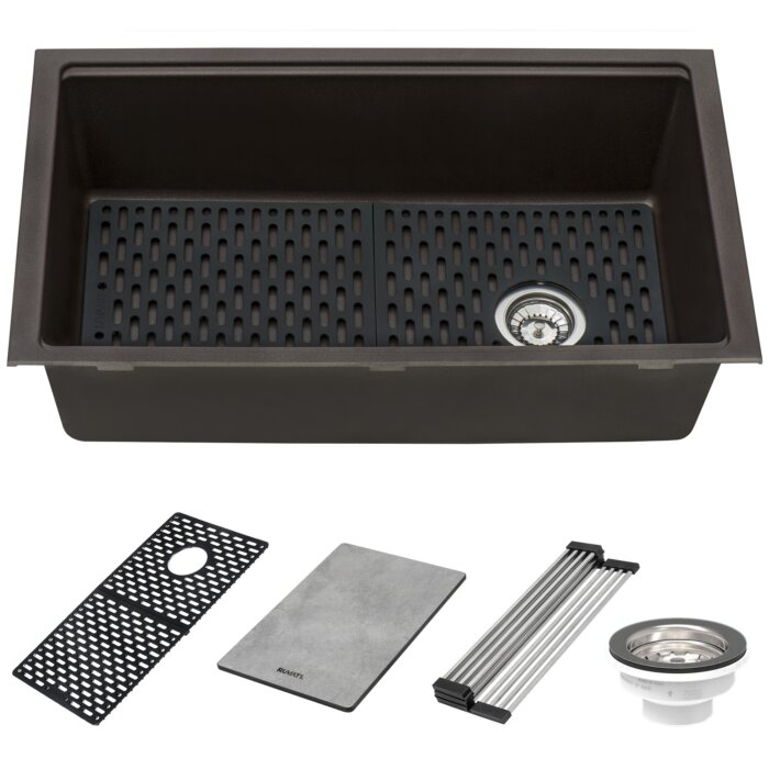 epiStage Model: RVG2302ES Ruvati 33-inch Granite Composite Quartz Undermount Workstation Kitchen Sink Coffee Brown – RVG2302ES