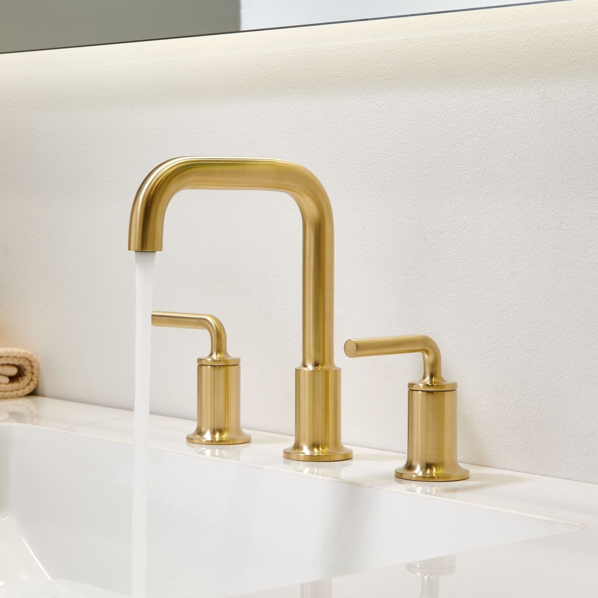 Oakland Wide Spread 2 Handle Bathroom Sink Faucet with Pop Up Drain in Satin Gold – Model #KSB8236SG