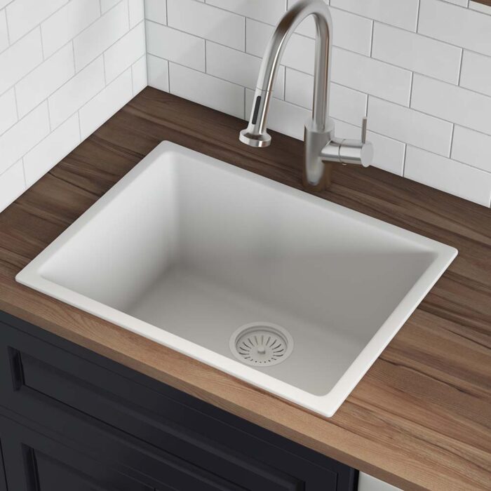 Fiamma Model: RVL2420WH Ruvati 24-inch Fireclay Undermount / Drop-in Topmount Kitchen Sink Single Bowl – White – RVL2420WH