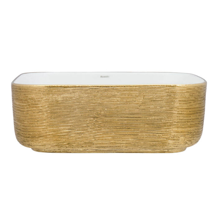 Pietra Model: RVB1414WG Ruvati 15 x 15 inch Bathroom Vessel Sink Gold Decorative Art Above Vanity Counter White Ceramic – RVB1414WG