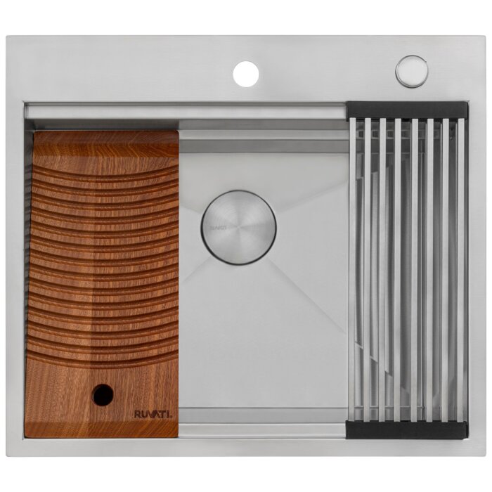 Alto Ruvati 25" x 22" x 12" Deep Laundry Workstation Sink with Washboard Top Mount Stainless Steel – Model# RVU6553