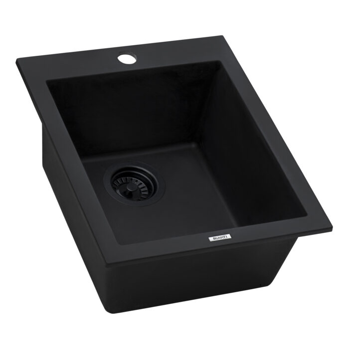 epiGranite Model: RVG1016BK Ruvati 16 x 20 inch epiGranite Drop-in Topmount Granite Composite Quartz Single Bowl Wet Bar Prep Sink – Midnight Black – RVG1016BK