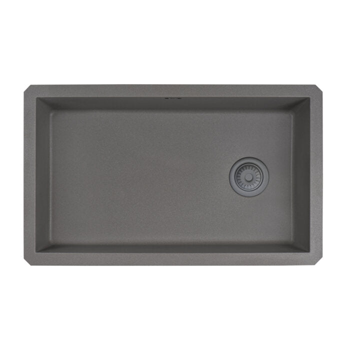 epiGranite Model: RVG2033UG Ruvati 32 x 19 inch epiGranite Undermount Granite Composite Quartz Single Bowl Kitchen Sink – Urban Gray – RVG2033UG