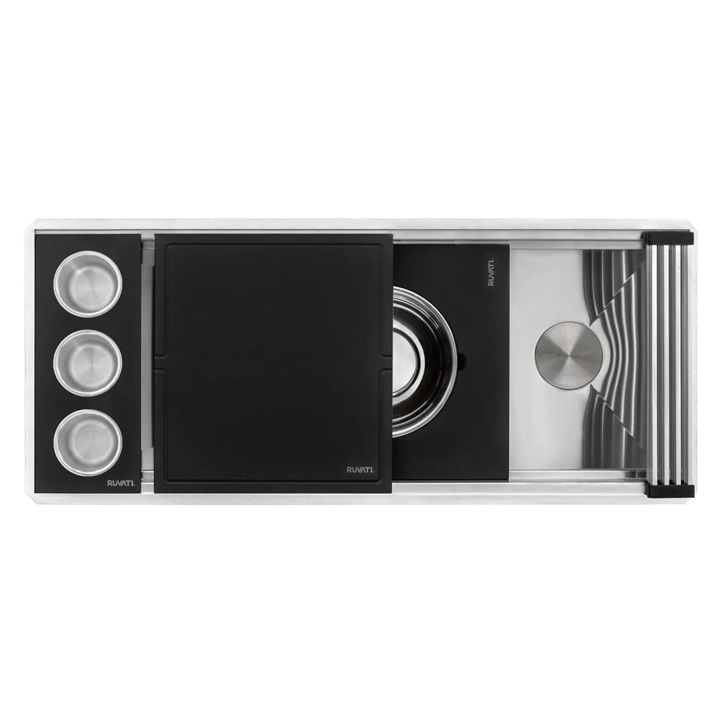 Dual-Tier Nova Model: RVH8335 Ruvati 45-inch Workstation Two-Tiered Ledge Kitchen Sink Undermount 16 Gauge Stainless Steel – RVH8335