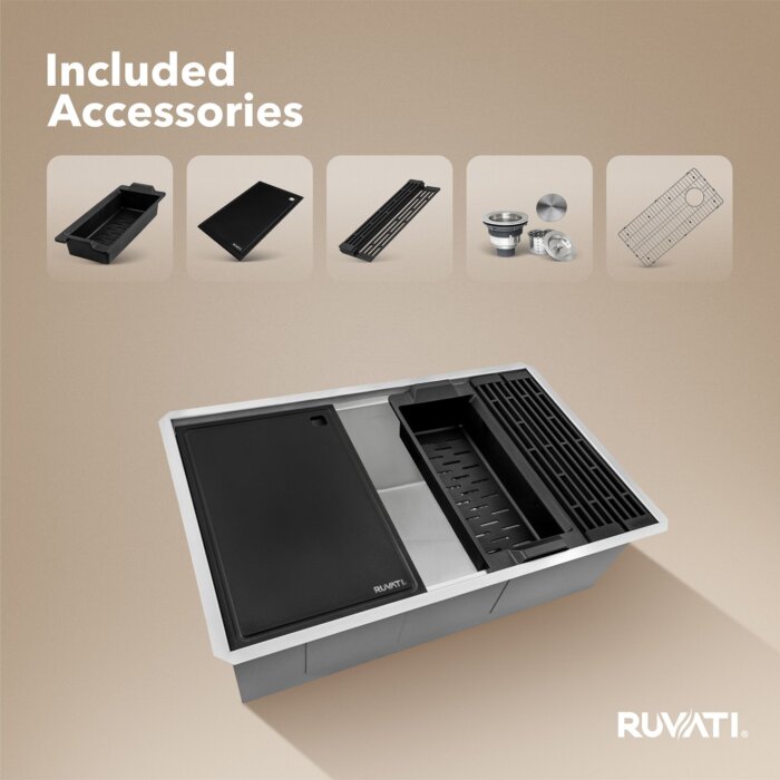 Veniso Nova Ruvati 27-inch Workstation Slope Bottom Offset Drain Undermount 16 Gauge Kitchen Sink – RVH8573