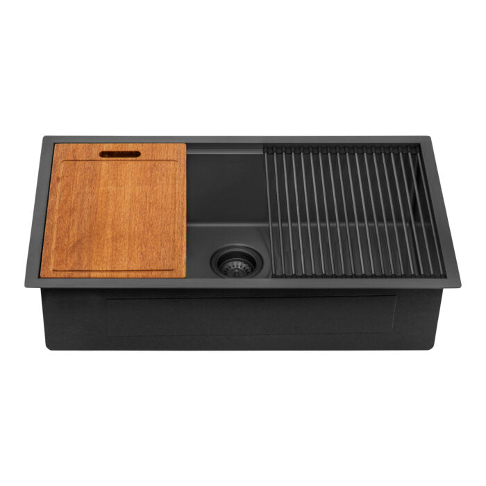 Giana Ruvati 33" Gunmetal Black Stainless Steel Workstation Undermount Kitchen Sink Single Bowl – Model# RVH6533BL