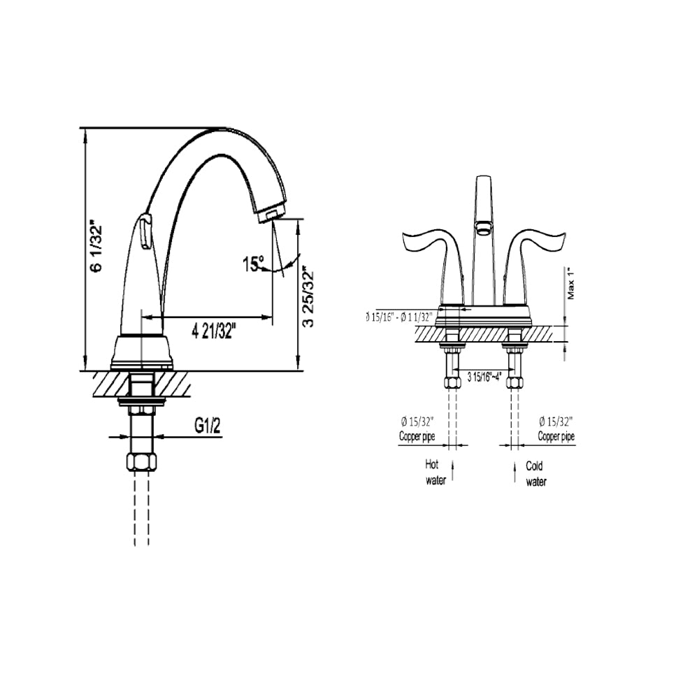 Dawn 4" Centerset (2-Hole) Lavatory Faucet with Two Lever Handles In Chrome Finish Model# AB04 1273C