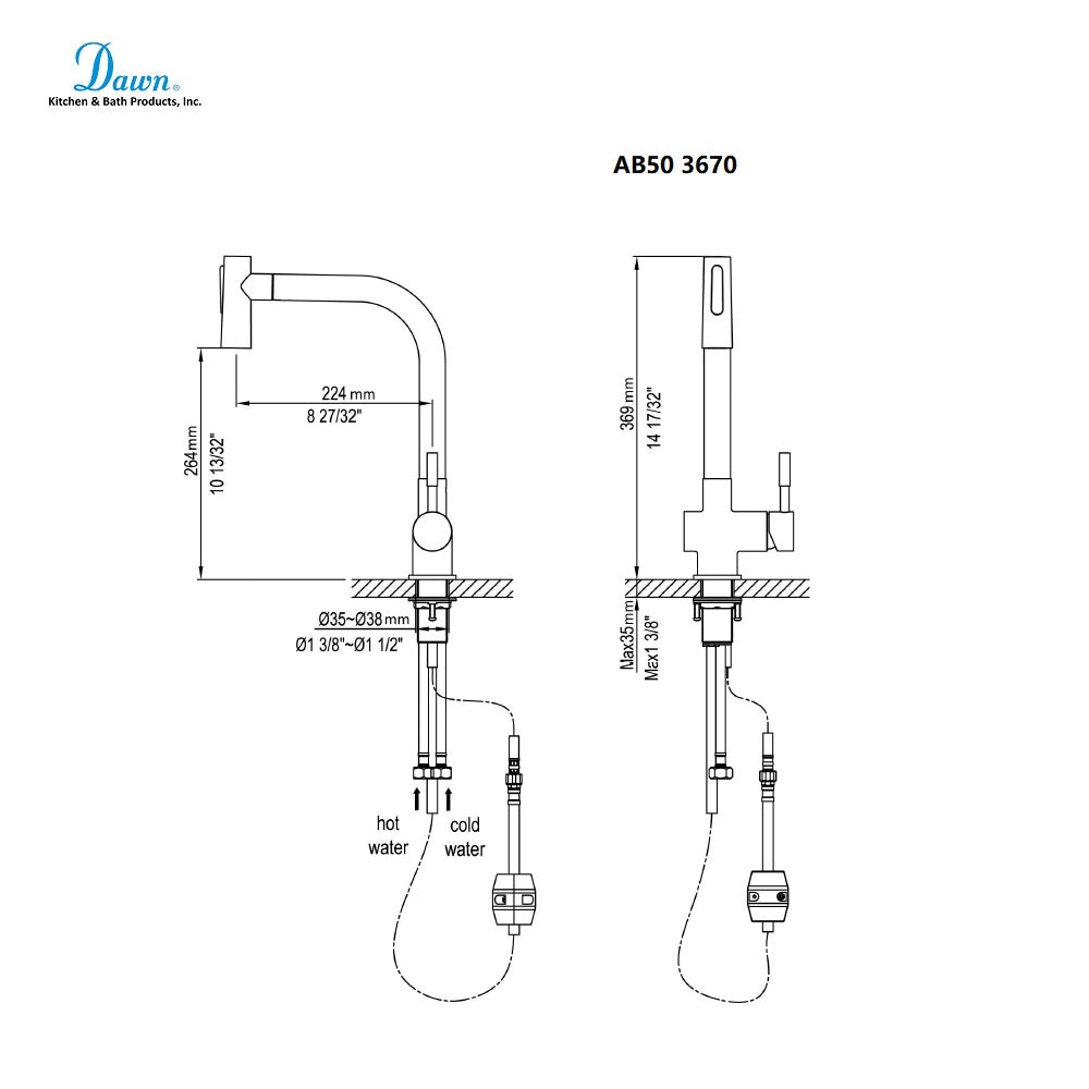 Dawn Single-Lever Pull-Down Spray Kitchen Faucet In Chrome Model# AB50 3670C