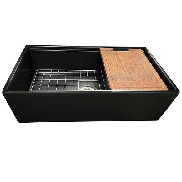 Nantucket Sinks - 33" Fireclay Reversible Workstation Farmhouse Fireclay Sink with Included Accessories Model# T-PS33MB