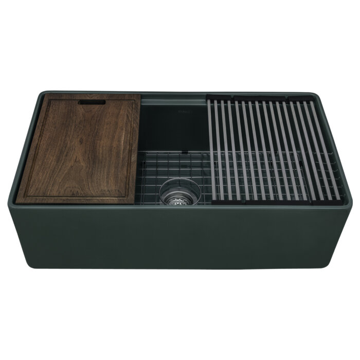 Fiore Model: RVL2387EG Ruvati 33 inch Fireclay Workstation Emerald Green Farmhouse Kitchen Sink Apron Front Single Bowl – RVL2387EG