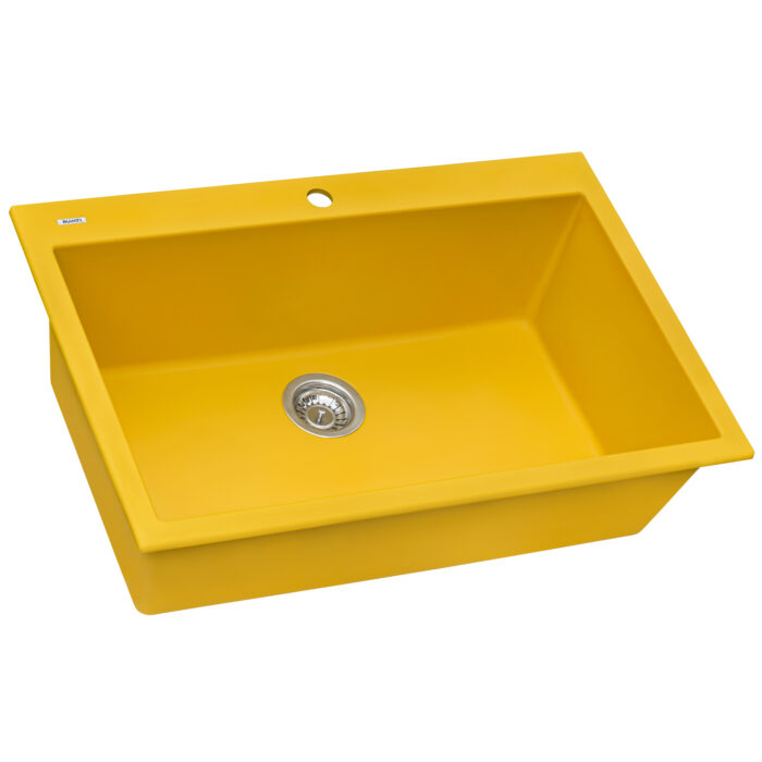 epiGranite Model: RVG1080YL Ruvati 33 x 22 inch Granite Composite Quartz Drop-in Topmount Kitchen Sink Single Bowl – Midas Yellow – RVG1080YL