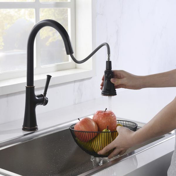 Single Handle 1 Hole Pull-Down Kitchen Faucet in Oil Rubbed Bronze – Model# KSK1129RB