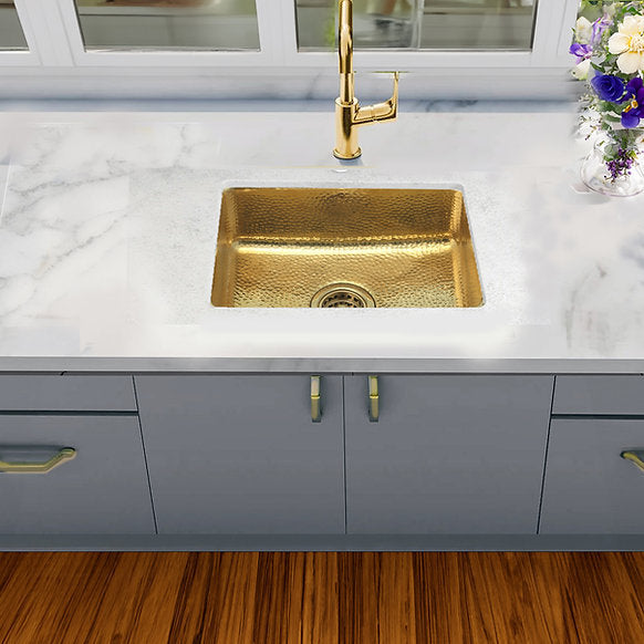 Nantucket Sinks - 20" Hand-Hammered Brass Dual Mount Bar/Prep Sink Model# REB2014
