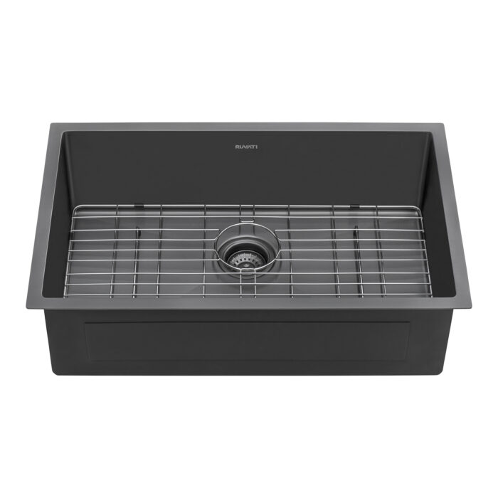 Terraza Ruvati 33" Undermount Gunmetal Black Stainless Steel Kitchen Sink 16 Gauge Single Bowl – Model# RVH6433BL