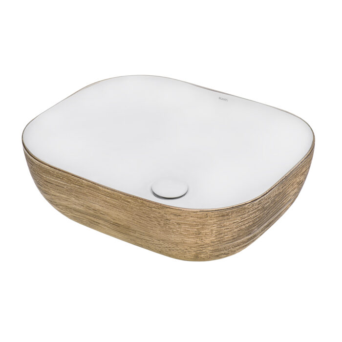 Pietra Ruvati 20" x 16" Bathroom Vessel Sink Rose Gold Decorative Art Above Vanity Counter White Porcelain Ceramic – Model# RVB2016WR