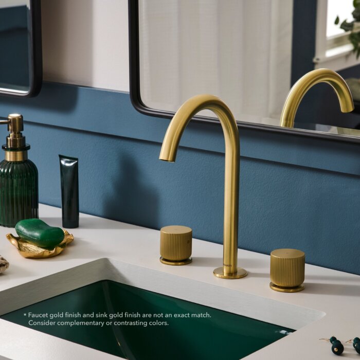 Fabio Model: RVF5238SG Ruvati Fabio Two Handle Widespread Fluted Knob Arc Round Neck Bathroom Faucet in Brushed Gold – RVF5238SG