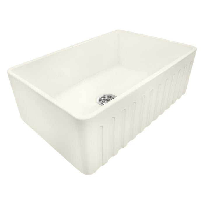 Fiamma Ruvati 33" x 20" Fireclay Reversible Farmhouse Apron-Front Kitchen Sink Single Bowl – Biscuit – Model# RVL2300BS