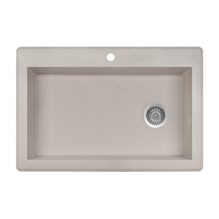epiGranite Model: RVG1033CS Ruvati 33 x 22 inch epiGranite Drop-in Topmount Granite Composite Quartz Single Bowl Kitchen Sink – Caribbean Sand – RVG1033CS