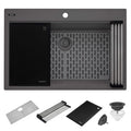 epiStage Model: RVG1306UG Ruvati 33-inch Granite Composite Quartz Workstation Drop-in Topmount Kitchen Sink Urban Gray – RVG1306UG