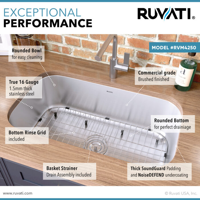 Ruvati 30-inch Undermount 16 Gauge Stainless Steel Kitchen Sink Single Bowl