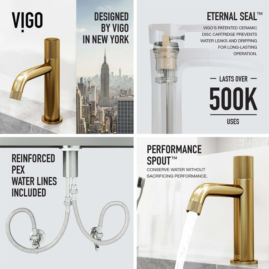 VIGO - Apollo Single Hole Bathroom Faucet In Matte Brushed Gold Model# VG01048MG