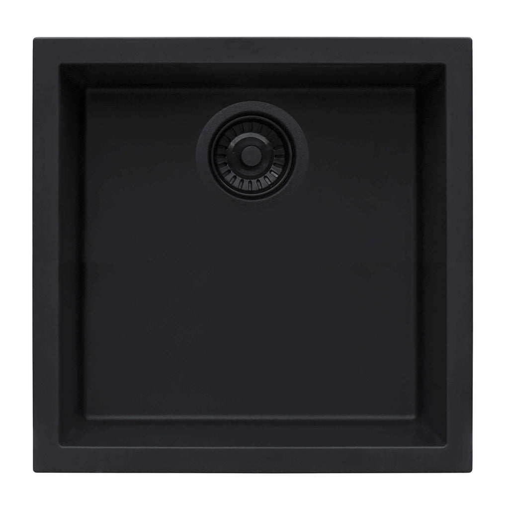 epiGranite Model: RVG2018BK Ruvati 17 x 17 inch Granite Composite Quartz Undermount Single Bowl Wet Bar Prep Sink – Midnight Black – RVG2018BK